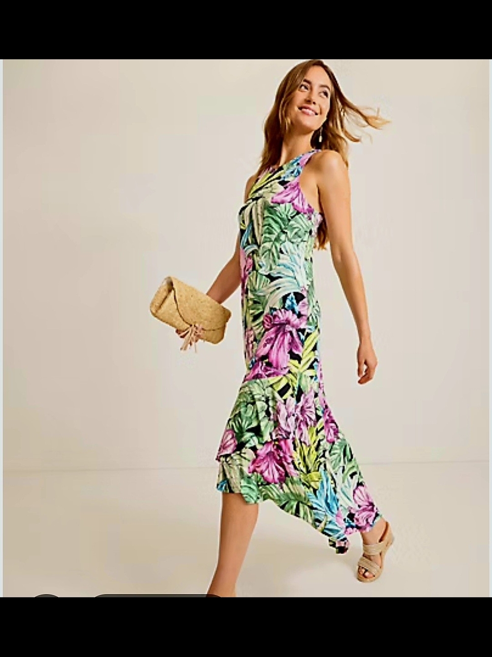 Jasmina Tommy Bahama Tropical Floral Maxi Dress in Black, Pink, Green, Blue - Picture 3 of 5